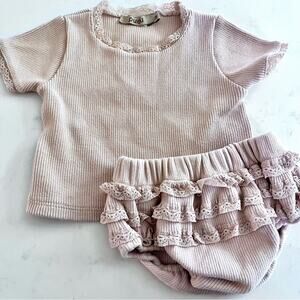 Pudu Girls Organic Cotton Two Piece  Summer Outfit Set size 6-9 months